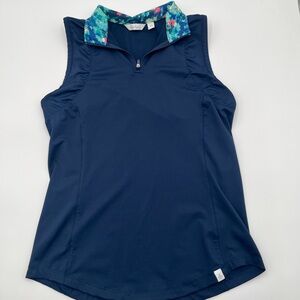 Lady Hagen Navy Top with Colorful Floral Collar